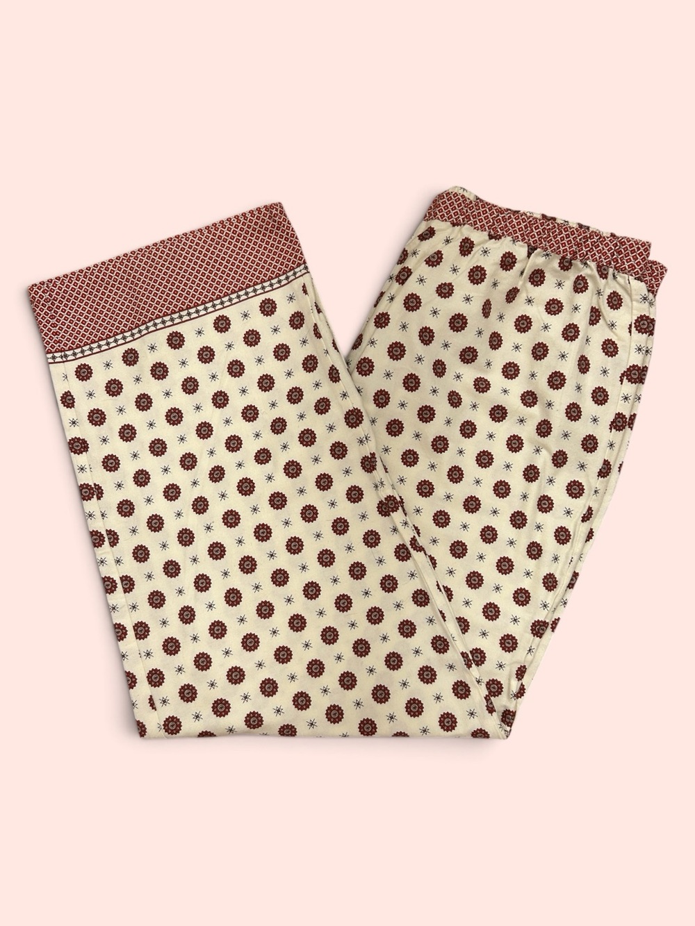 Talbots NWT Vintage Women’s Size 1X Cream/Red/Black Cotton Flannel Pajama Pants